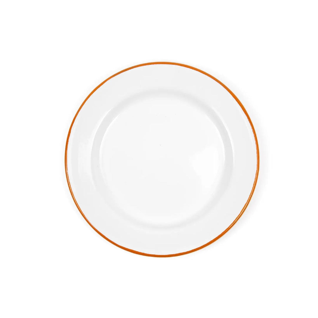 Enamelware Splatter Flat Salad Plate | Orange Rim