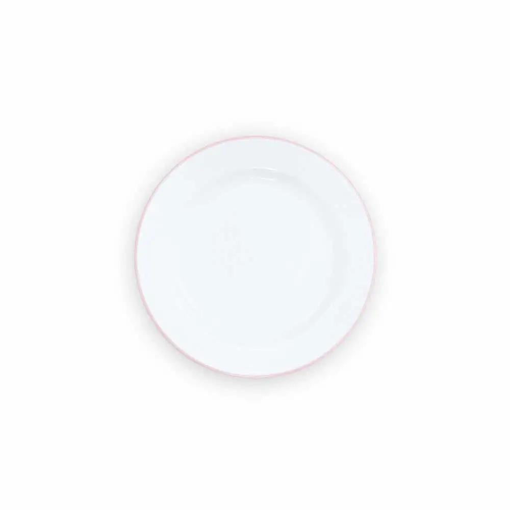 Enamelware Splatter Flat Salad Plate | Pink Rim