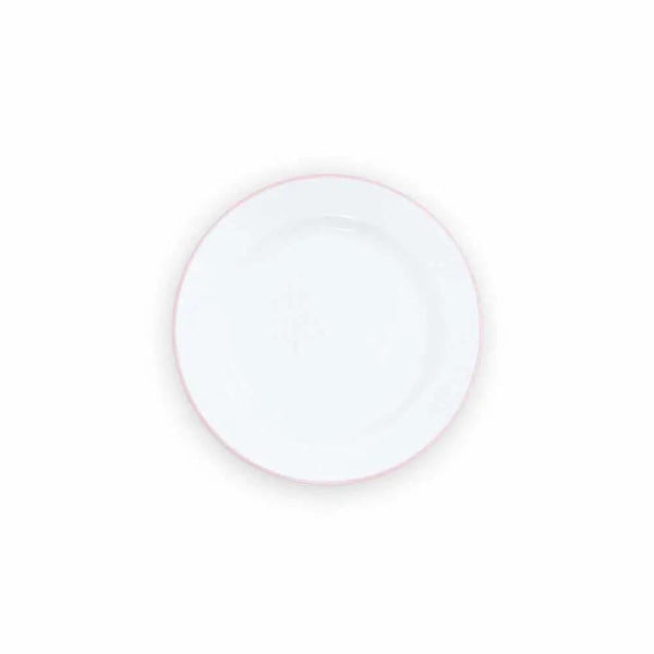 Enamelware Splatter Flat Salad Plate | Pink Rim
