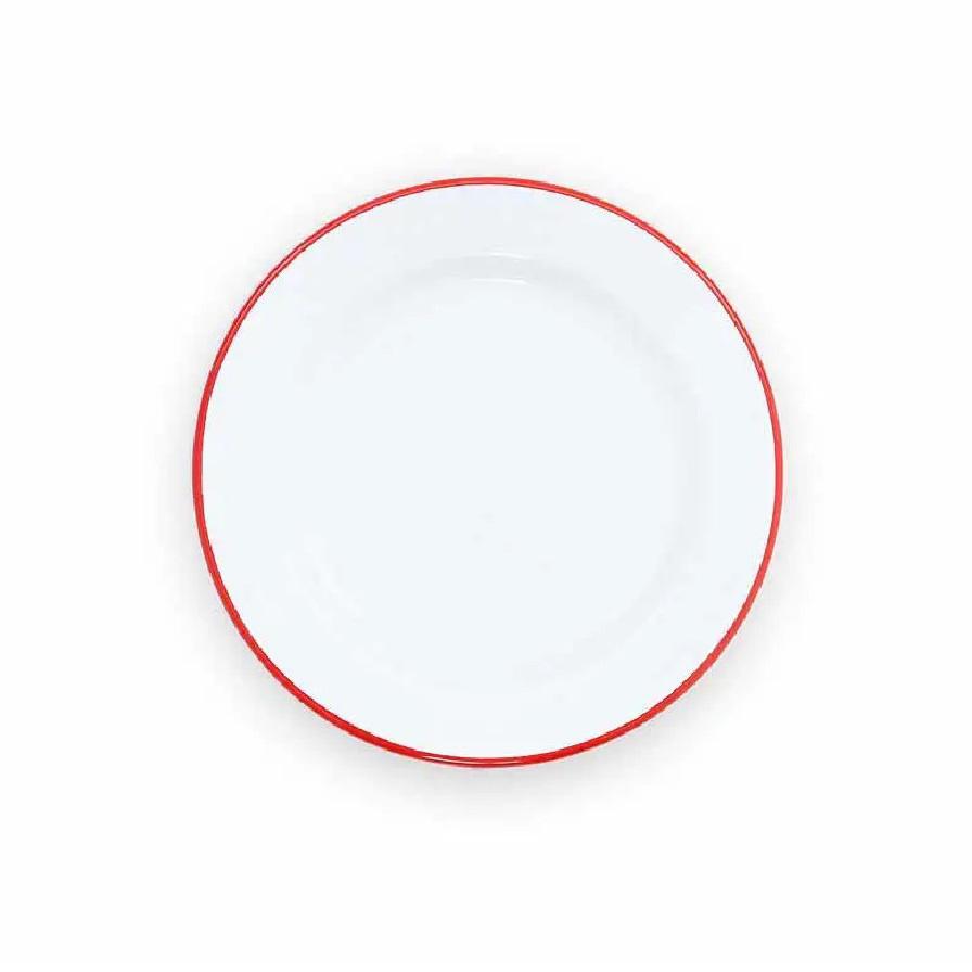 Enamelware Splatter Flat Salad Plate | Red Rim