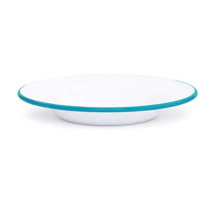 Enamelware Splatter Flat Salad Plate | Turquoise Rim