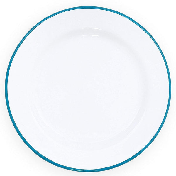 Enamelware Splatter Flat Salad Plate | Turquoise Rim