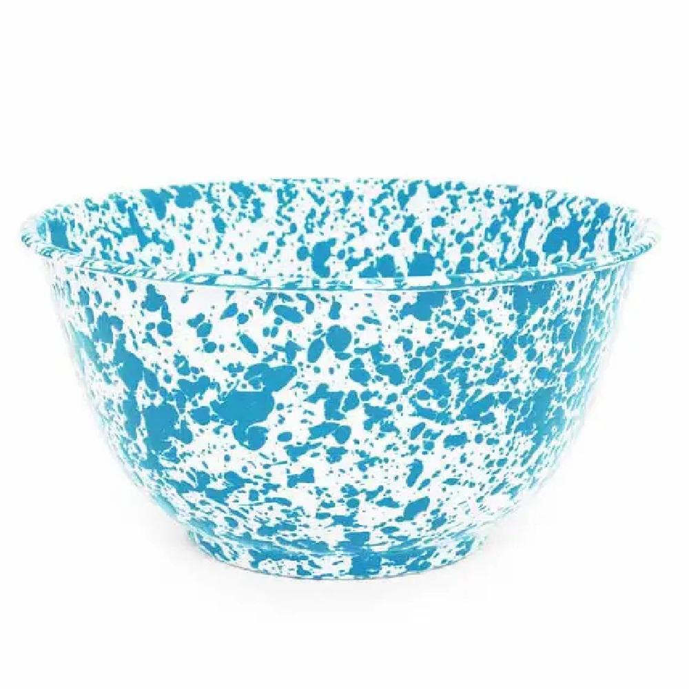 Enamelware Splatter Large Salad Bowl | Turquois & White