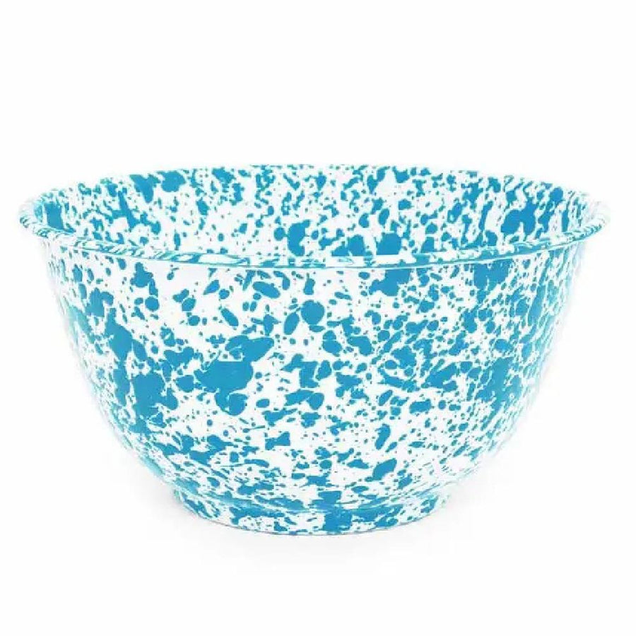 Enamelware Splatter Large Salad Bowl | Turquois & White