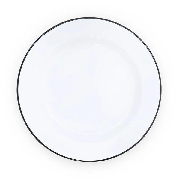 Enamelware Vintage Style Dinner Plate | Black Rim