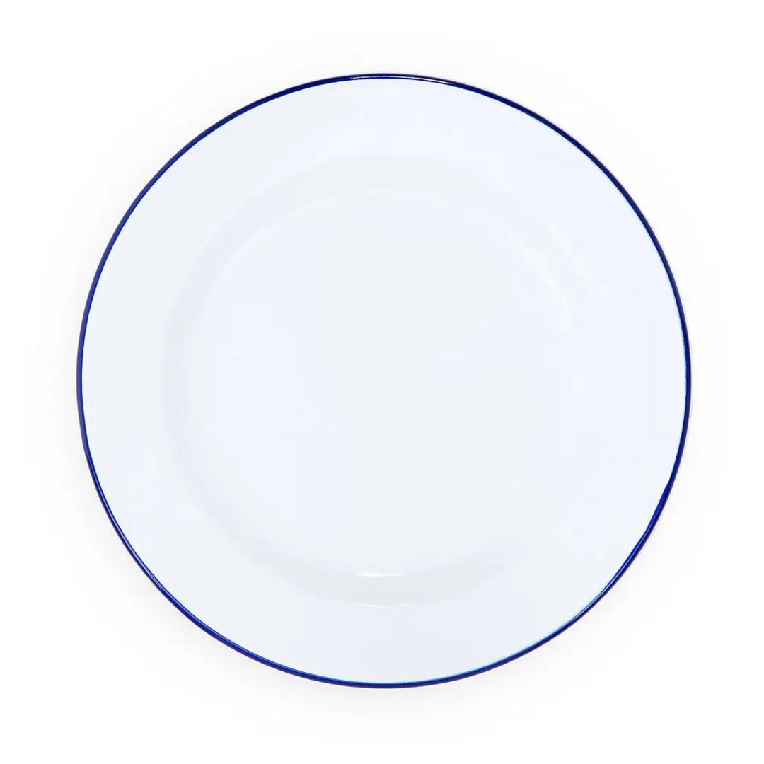 Enamelware Vintage Style Dinner Plate | Blue Rim