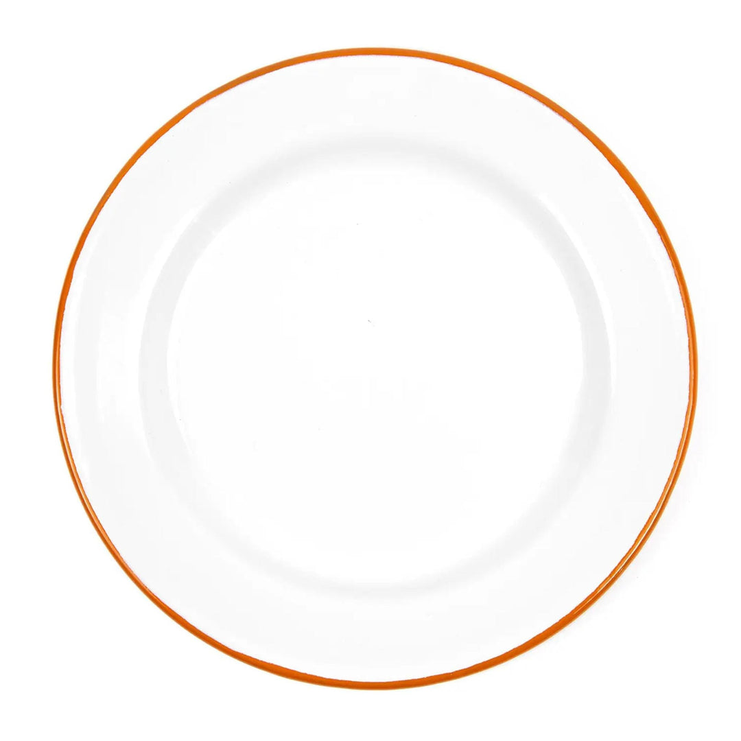 Enamelware Vintage Style Dinner Plate | Orange Rim
