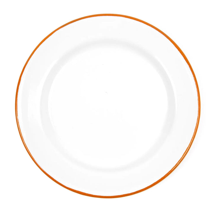 Enamelware Vintage Style Dinner Plate | Orange Rim