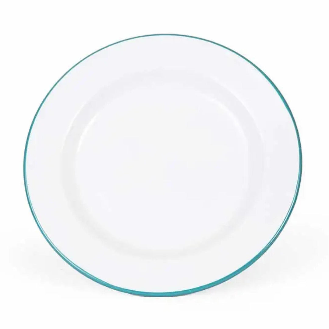 Enamelware Vintage Style Dinner Plate | Turquoise Rim