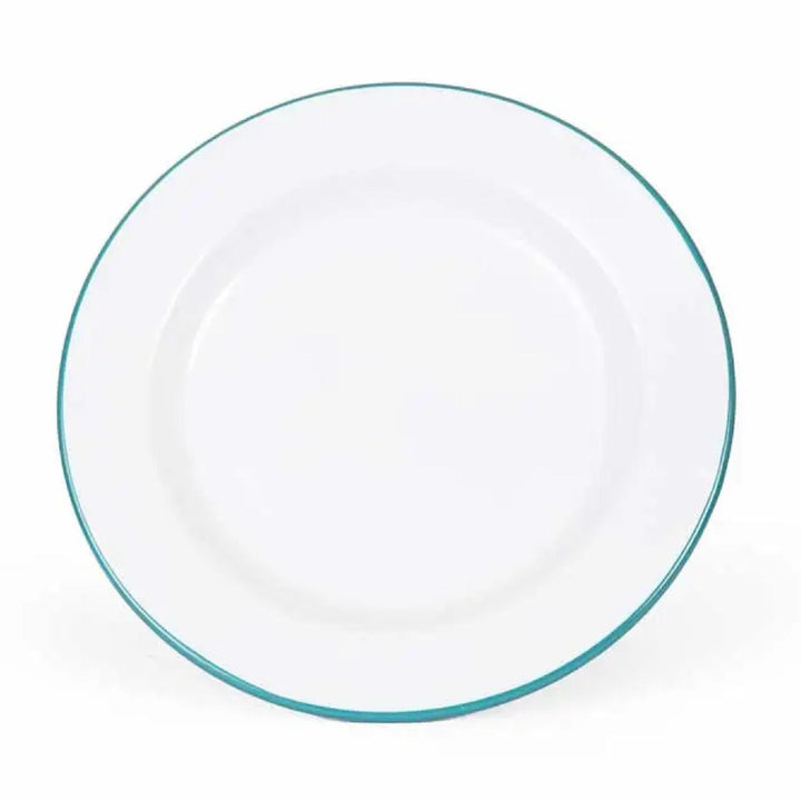 Enamelware Vintage Style Dinner Plate | Turquoise Rim