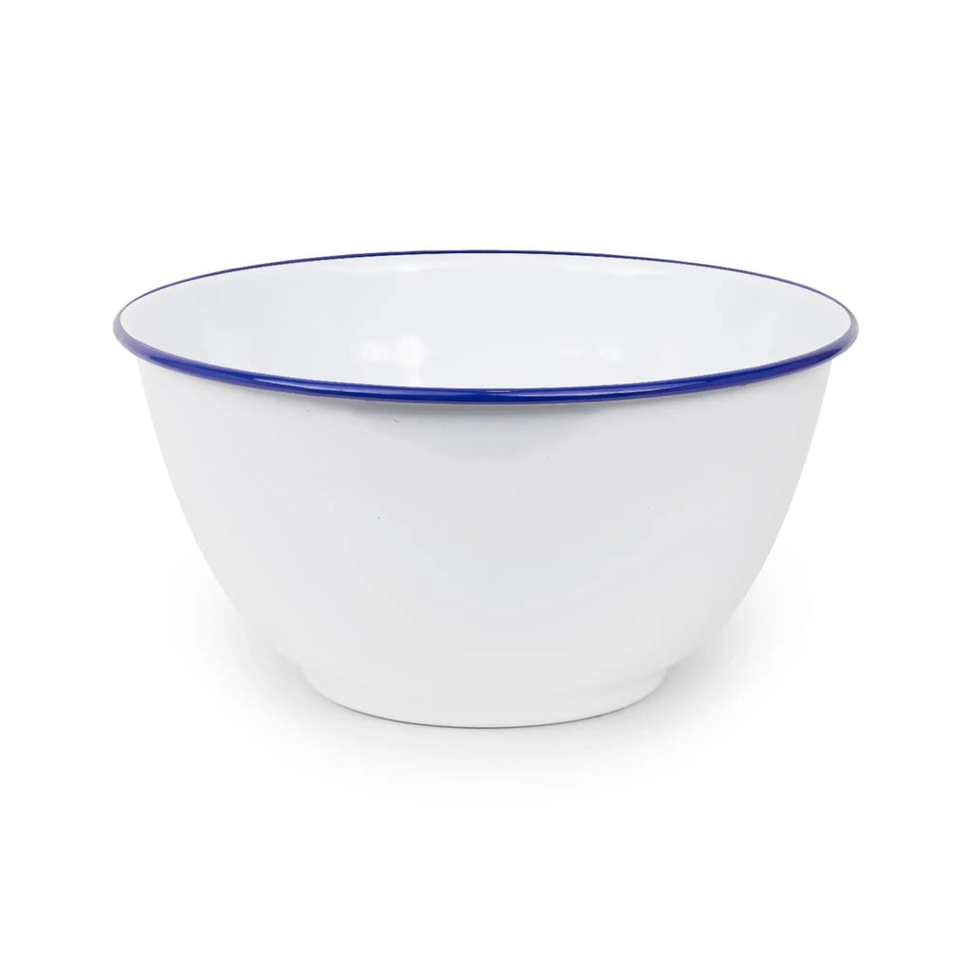 Enamelware Vintage Style Large Salad Bowl | Blue Rim
