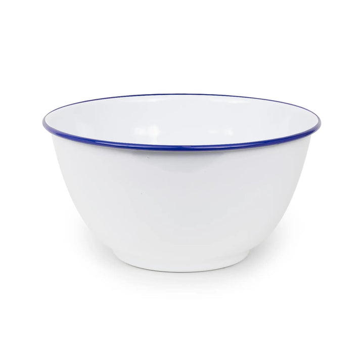 Enamelware Vintage Style Large Salad Bowl | Blue Rim