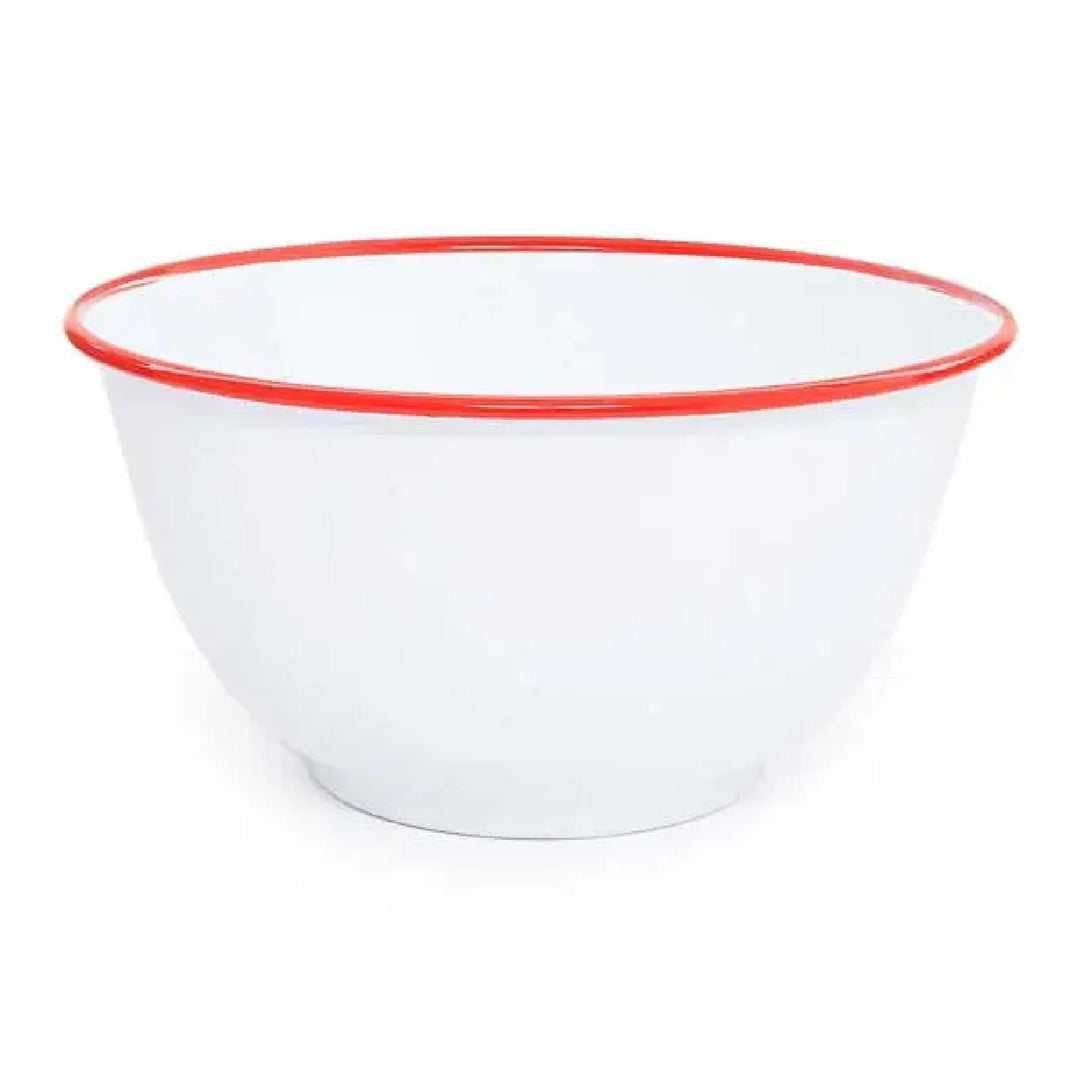 Enamelware Vintage Style Large Salad Bowl | Red Rim