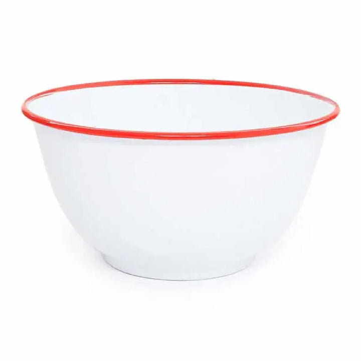 Enamelware Vintage Style Large Salad Bowl | Red Rim