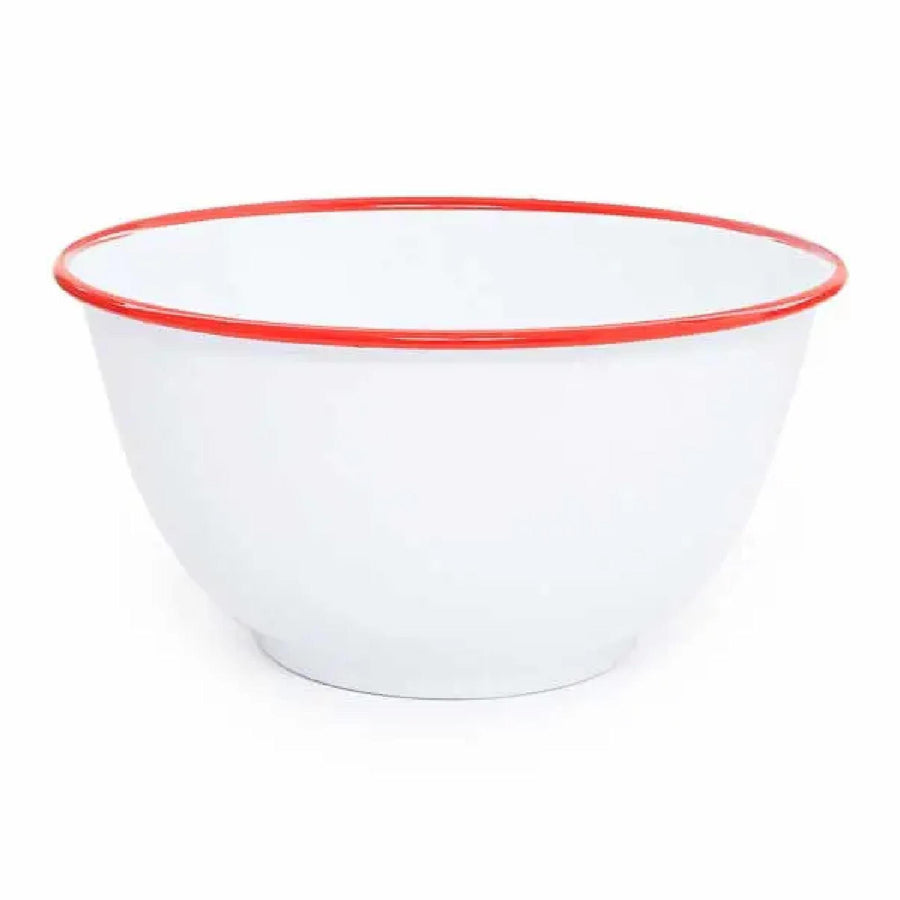 Enamelware Vintage Style Large Salad Bowl | Red Rim