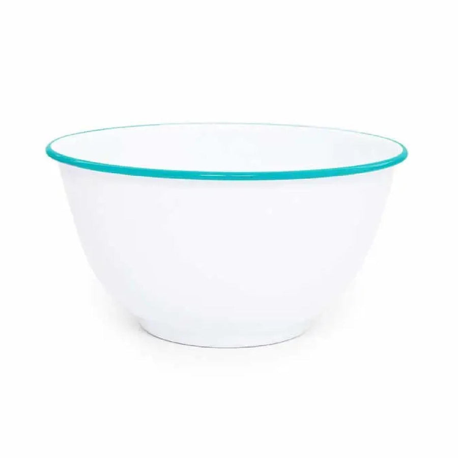 Enamelware Vintage Style Large Salad Bowl | Turquoise Rim