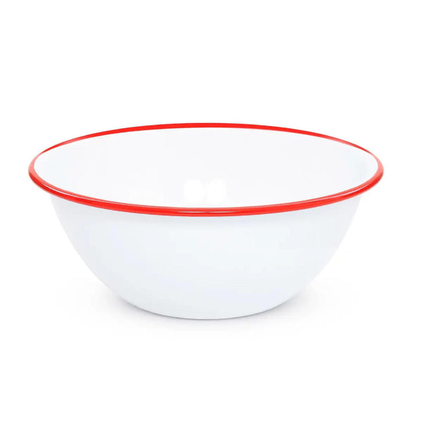 Enamelware Vintage Style Small Serving Bowl | Red Rim