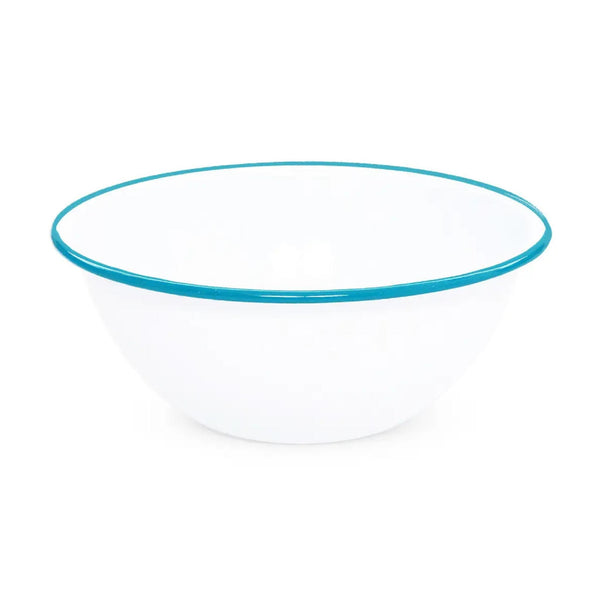 Enamelware Vintage Style Small Serving Bowl | Turquoise Rim