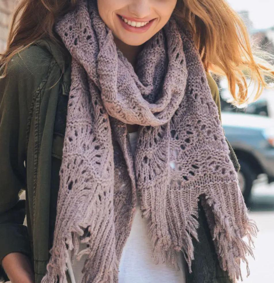 Feather Knit Boho Scarf