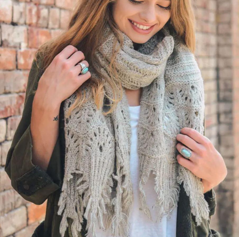 Feather Knit Boho Scarf