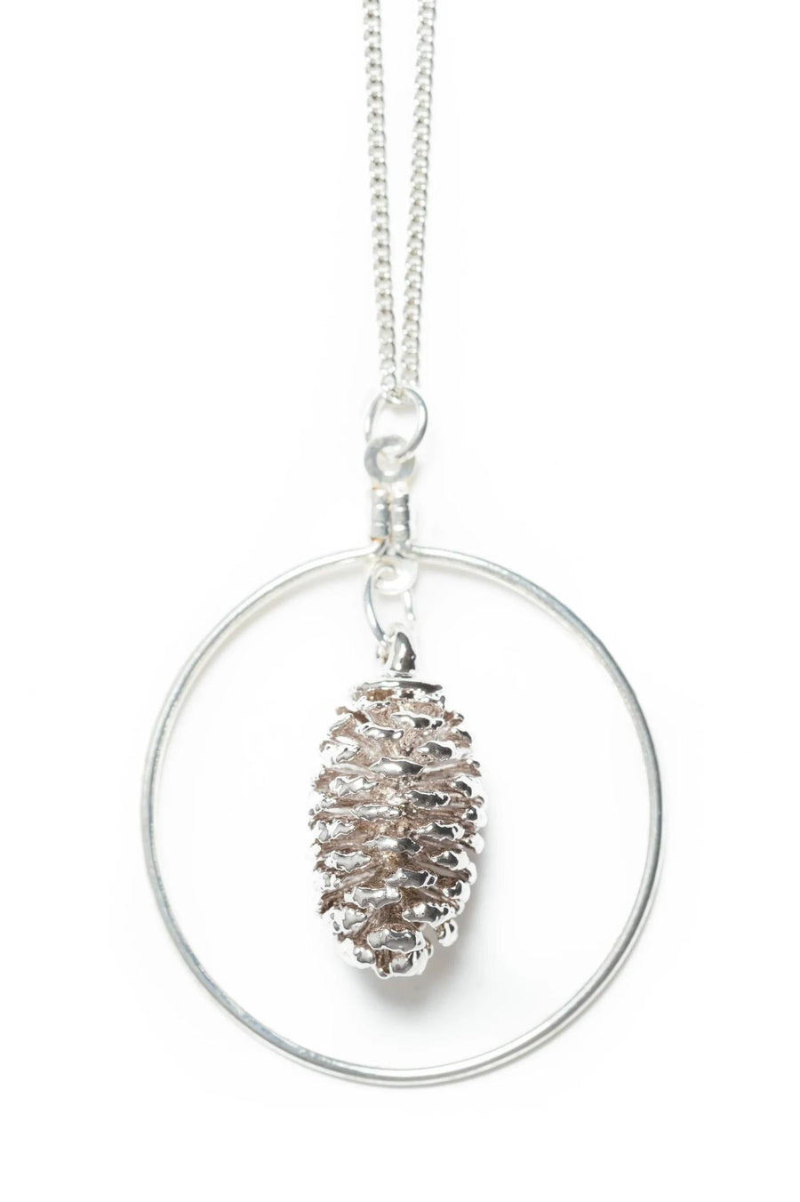 Fine Silver Pine Cone Hoop Necklace