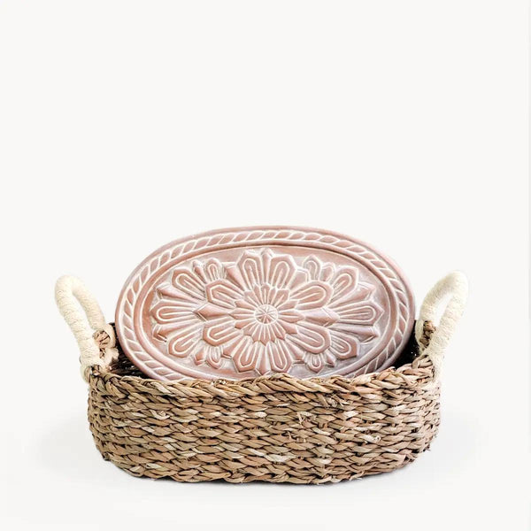 Handmade Bread Warmer & Wicker Basket | Oval Flower