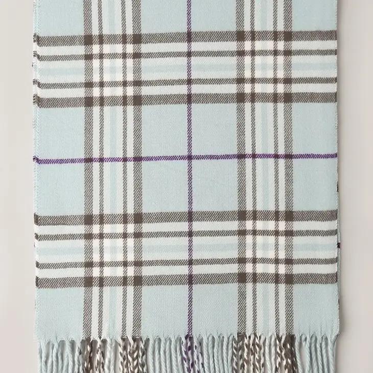 Giant Check Cashmere Feel Muffler Scarf | Light Blue