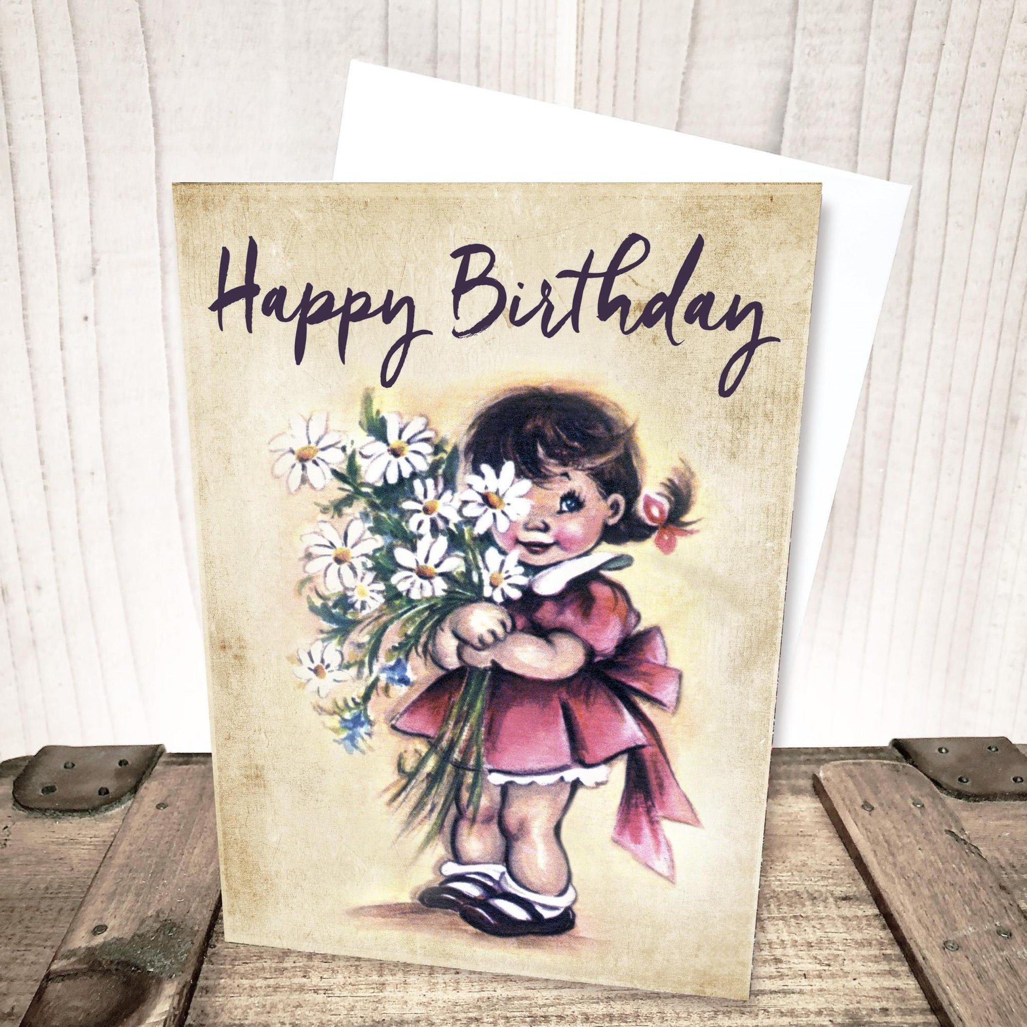 Girl and Daisies Birthday Card by Yesterday's Best