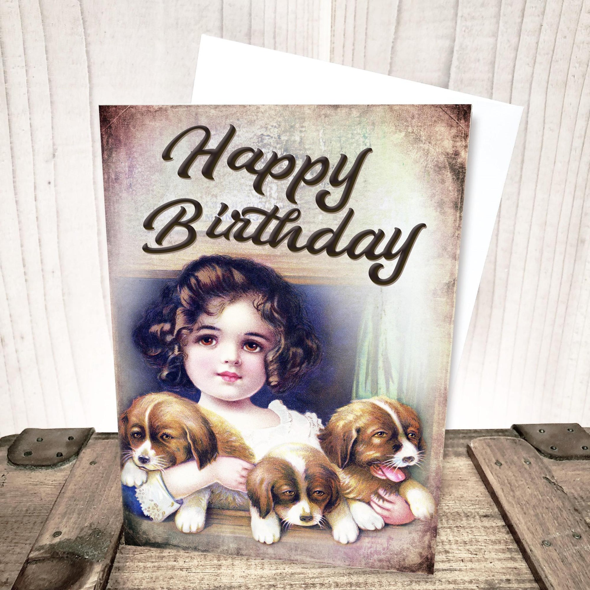Girl with Puppies Birthday Card by Yesterday's Best