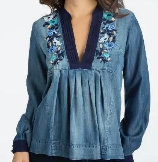Given Kale Embroidered Blouse | Dark Wash