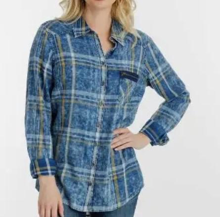 Given Kale Plaid Acid Washed Shirt | Vintage Blue