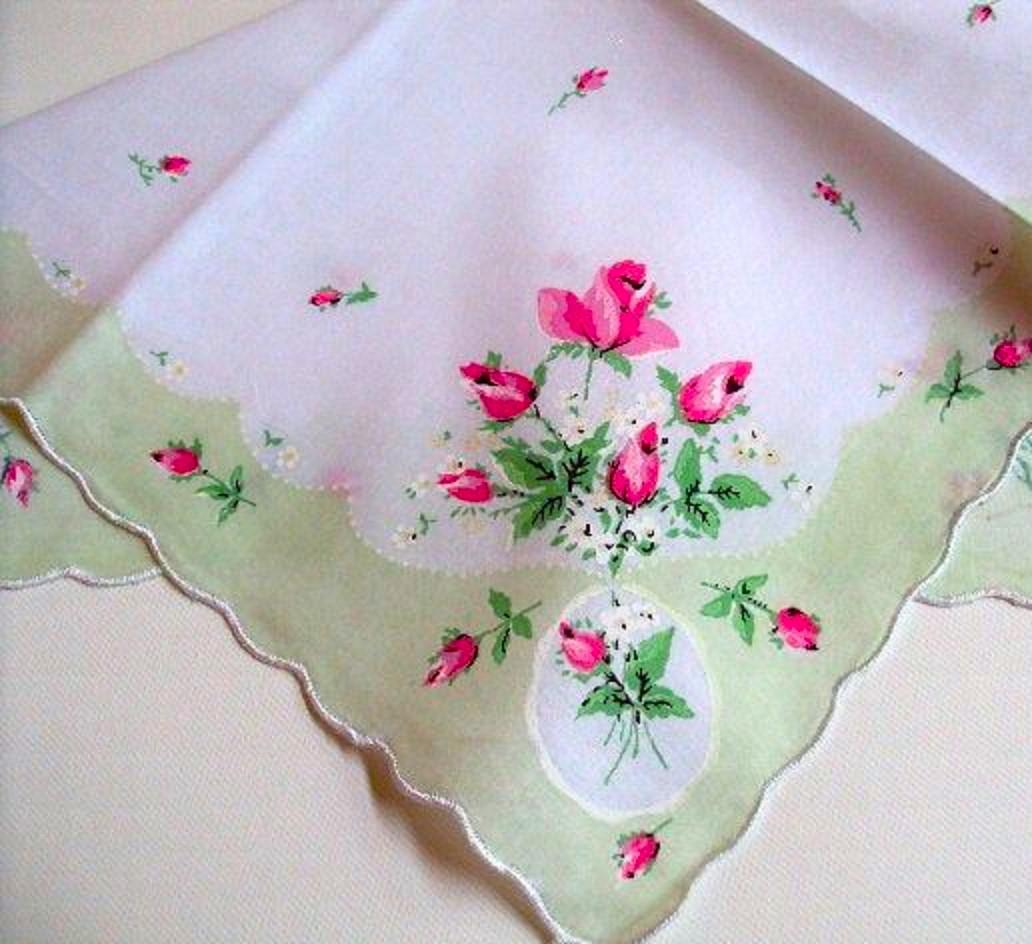 Vintage Inspired Floral Hanky | Cameo Rose Green