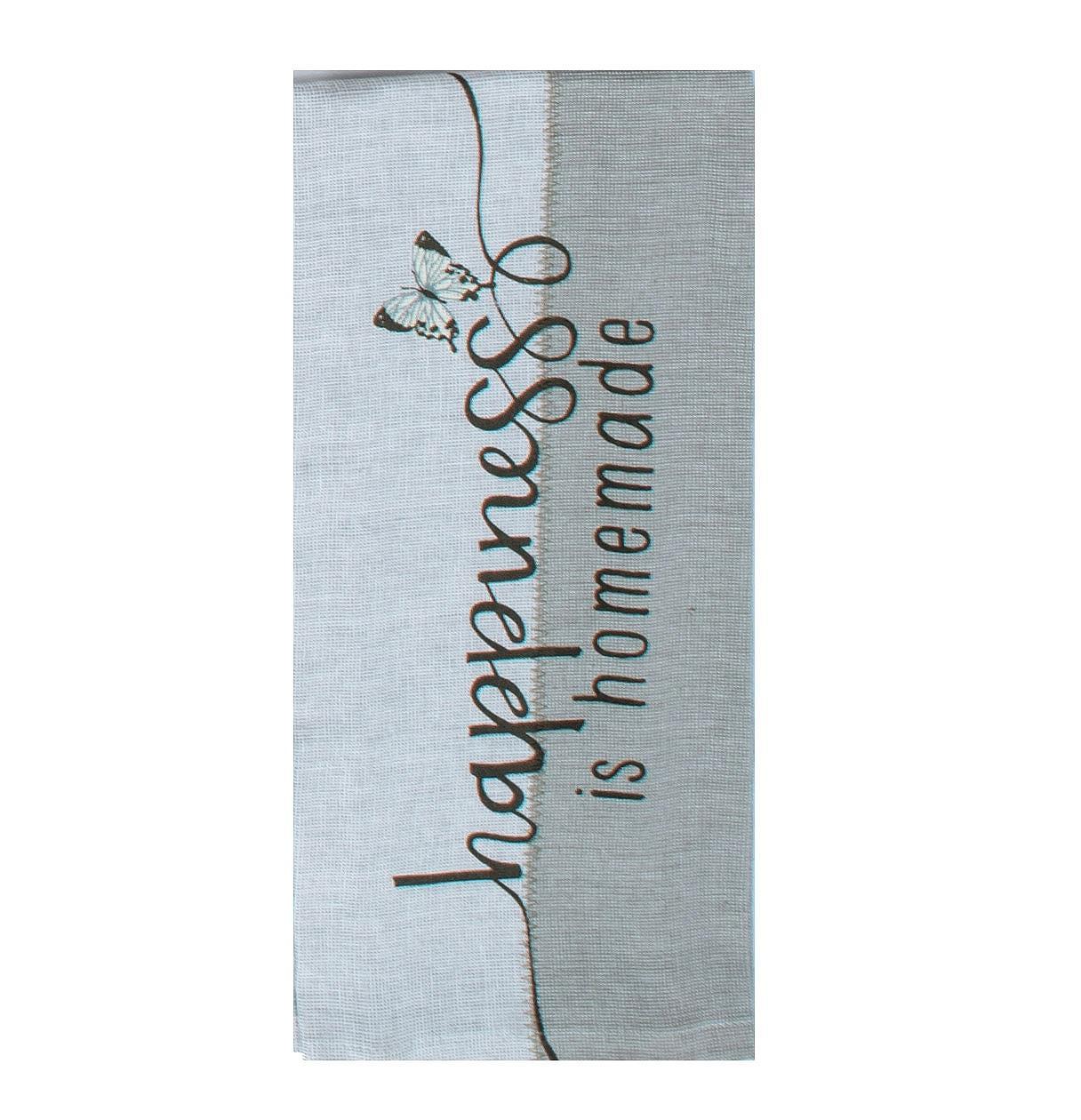 Grey Two-Toned Tea Towel "Happiness is Homemade"