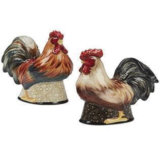 Hand-painted Ceramic Salt & Pepper Set | Gilded Roosters