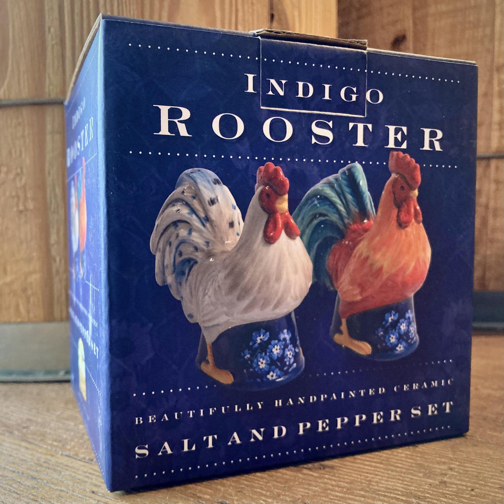 Hand-painted Ceramic Salt & Pepper Set | Indigo Roosters