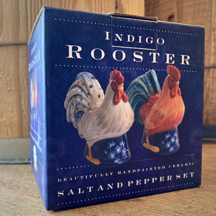 Hand-painted Ceramic Salt & Pepper Set | Indigo Roosters