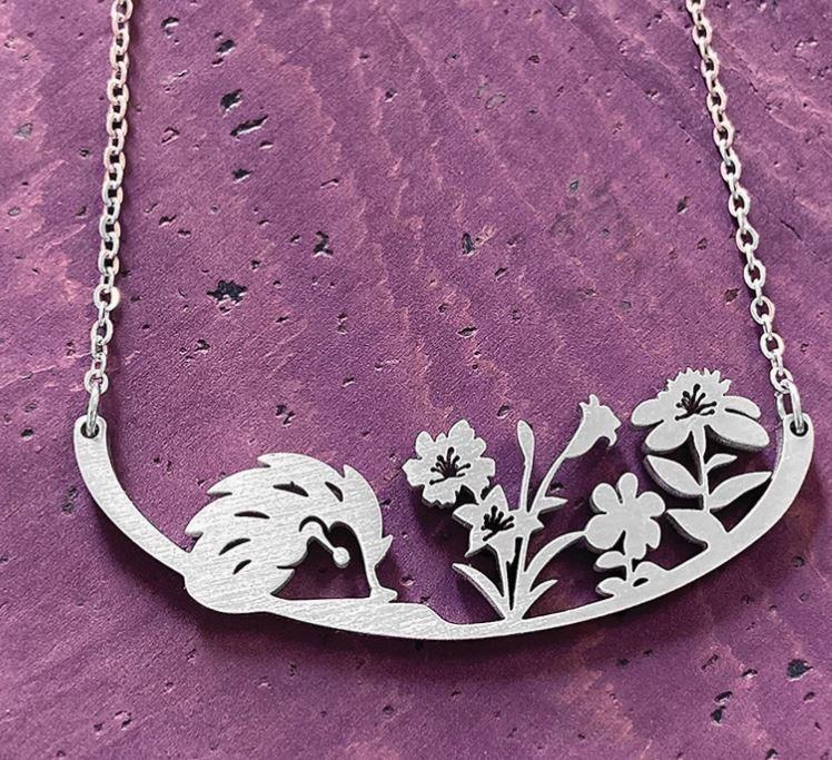 Hedgehog and Flowers Necklace