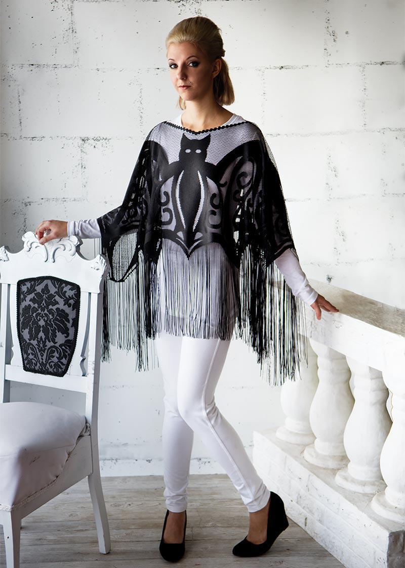 Heritage Lace | Bats Poncho with Fringe