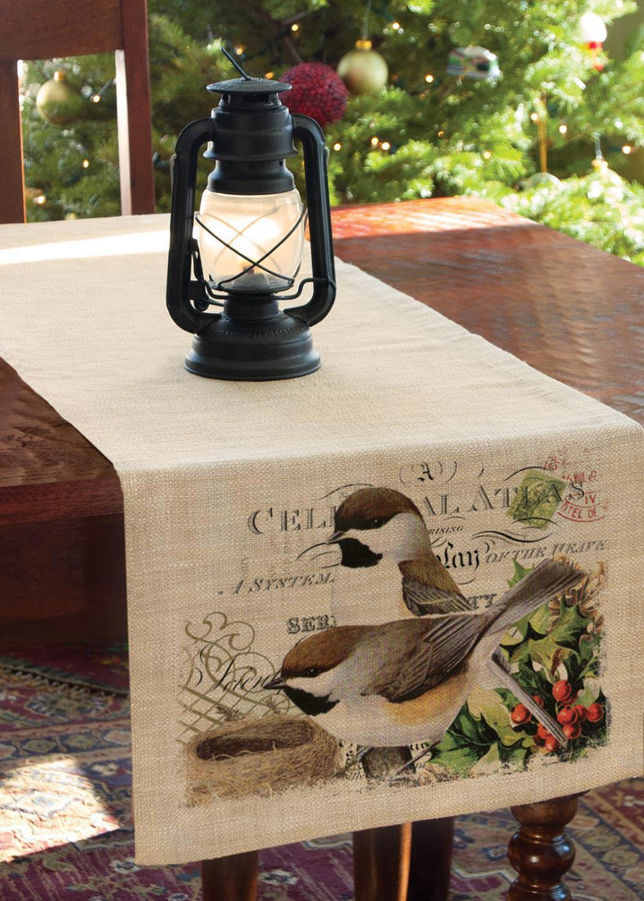 Heritage Lace Table Runner | Winter Garden Chickadee