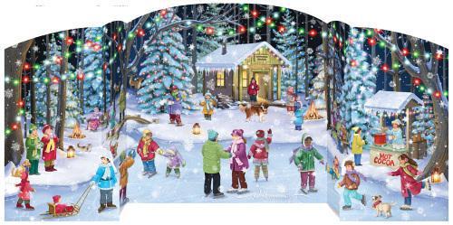 Expandable 18" Advent Calendars w/ Fun Glitter Holiday Pictures Holiday Skaters BB908