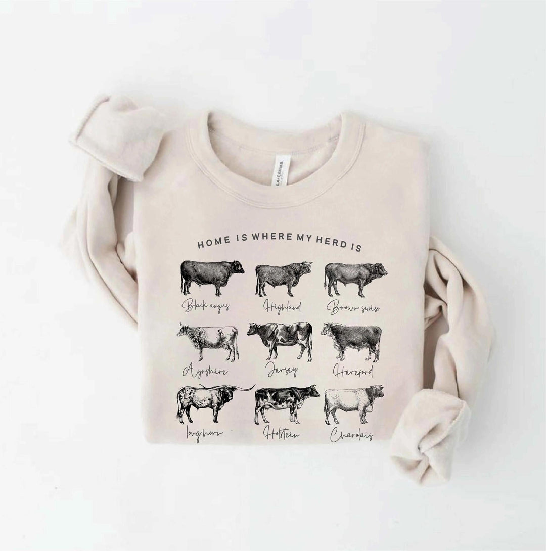 Home Is Where My Herd Is Fleece Pullover | Heather Dust