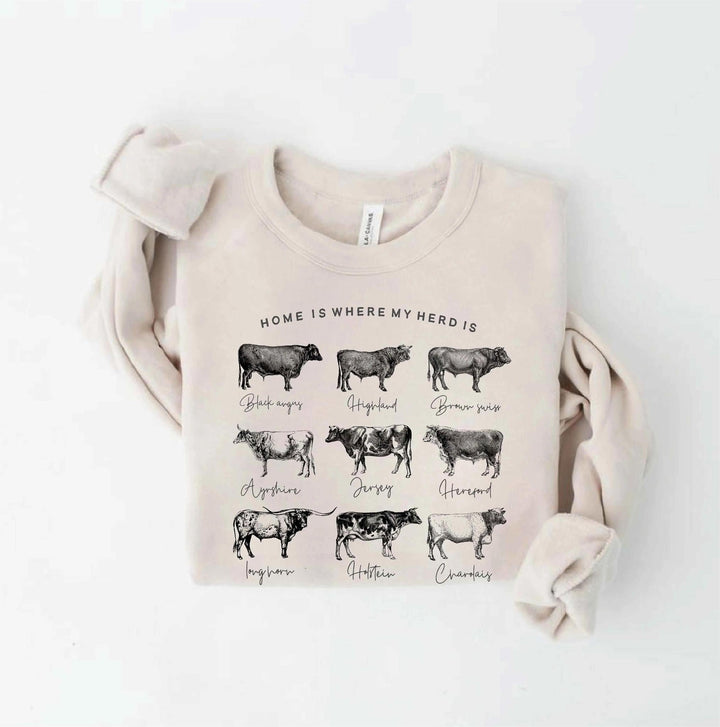 Home Is Where My Herd Is Fleece Pullover | Heather Dust