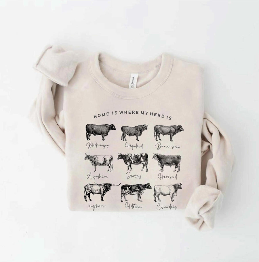 Home Is Where My Herd Is Fleece Pullover | Heather Dust