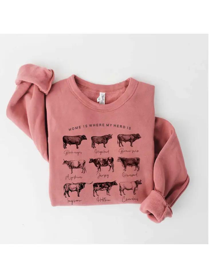 Home Is Where My Herd Is Fleece Pullover | Mauve