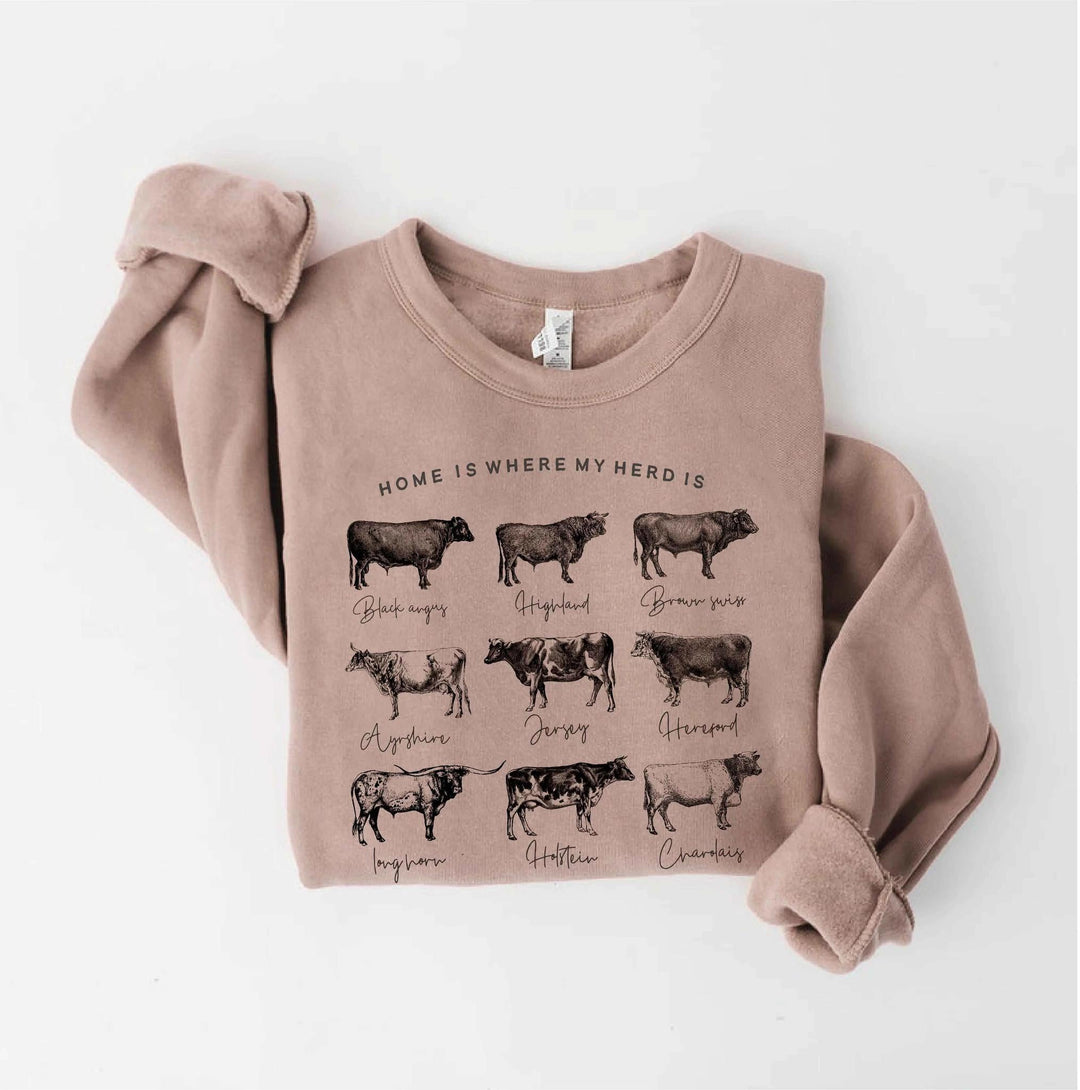 Home Is Where My Herd Is Fleece Pullover | Tan