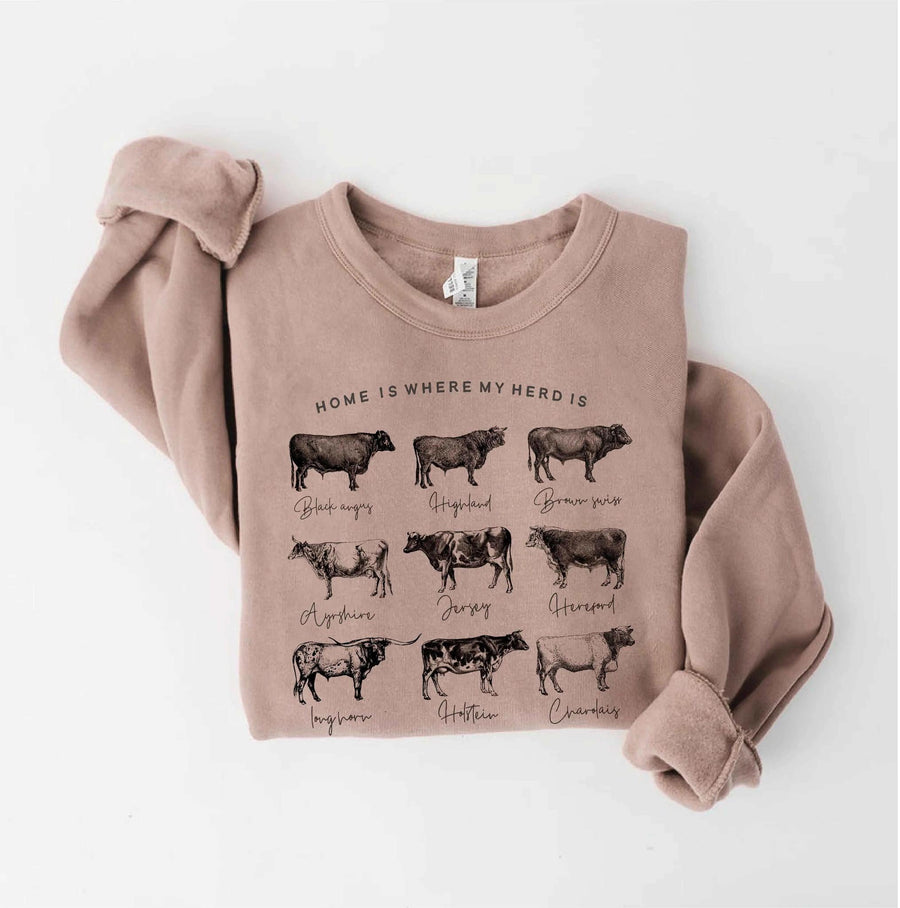 Home Is Where My Herd Is Fleece Pullover | Tan
