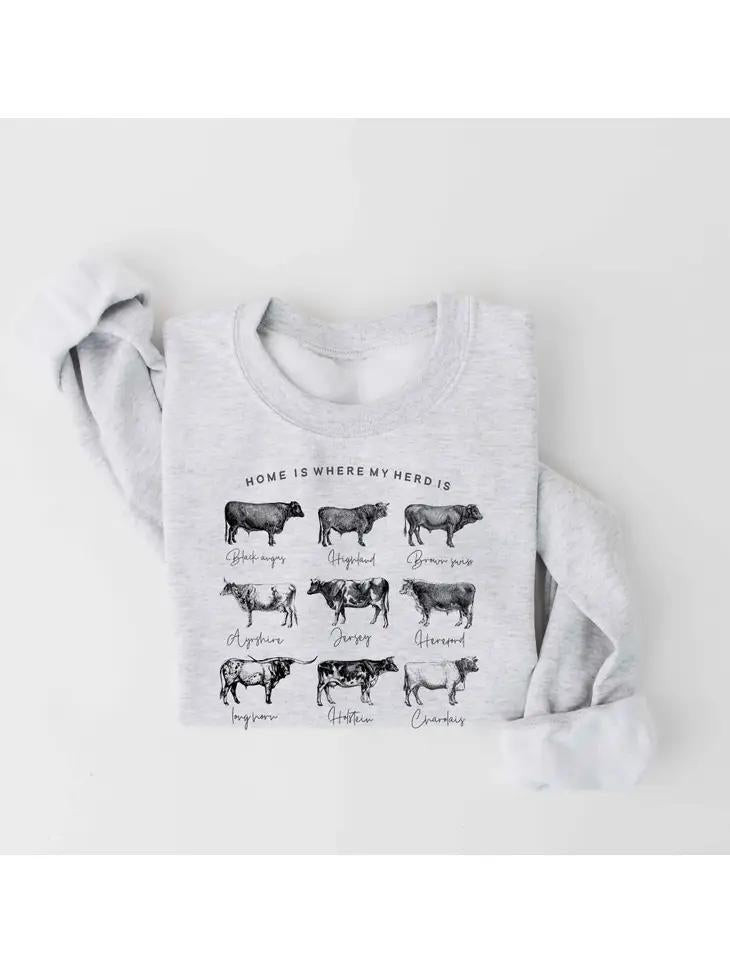 Home Is Where My Herd Is Fleece Pullover | White Heather