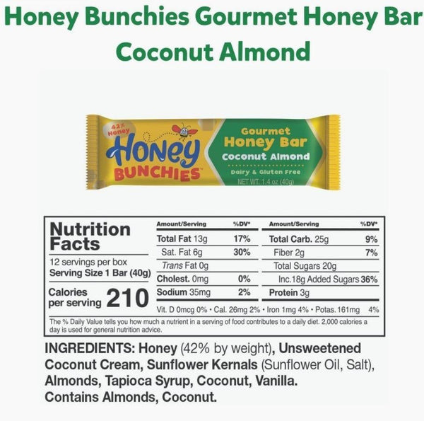 Honey Bunchies Gourmet Honey Snack Bar | Coconut Almond