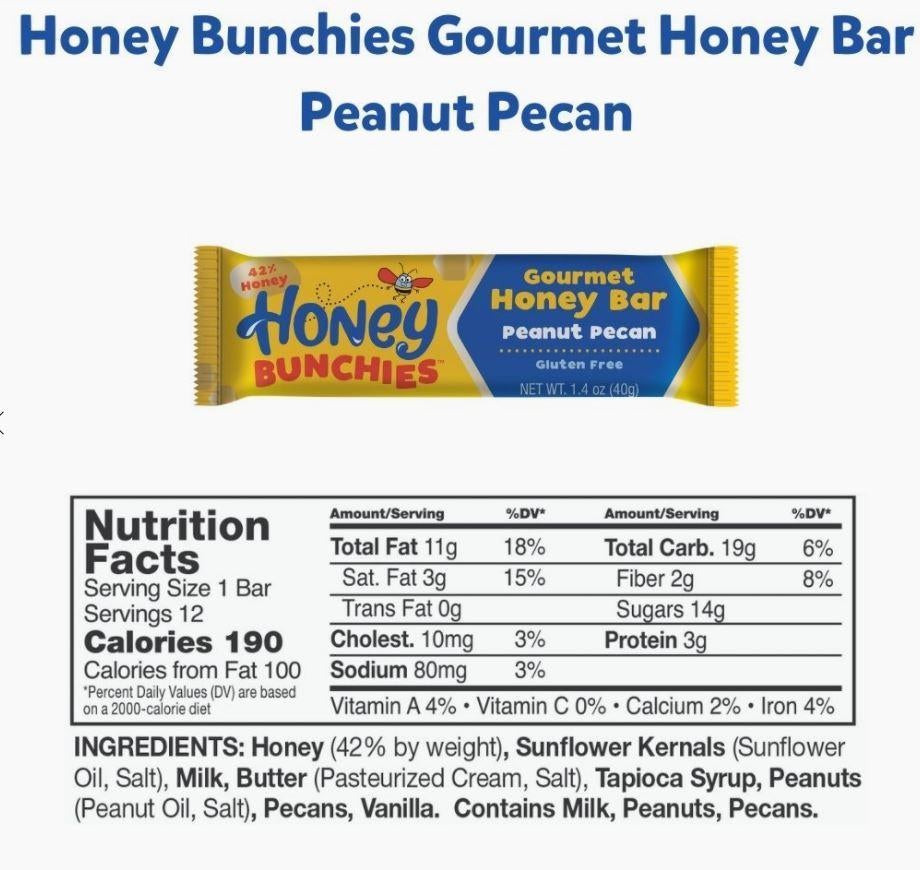 Honey Bunchies Gourmet Honey Snack Bar | Peanut and Pecan