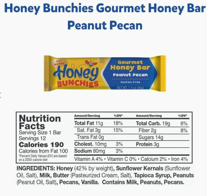 Honey Bunchies Gourmet Honey Snack Bar | Peanut and Pecan